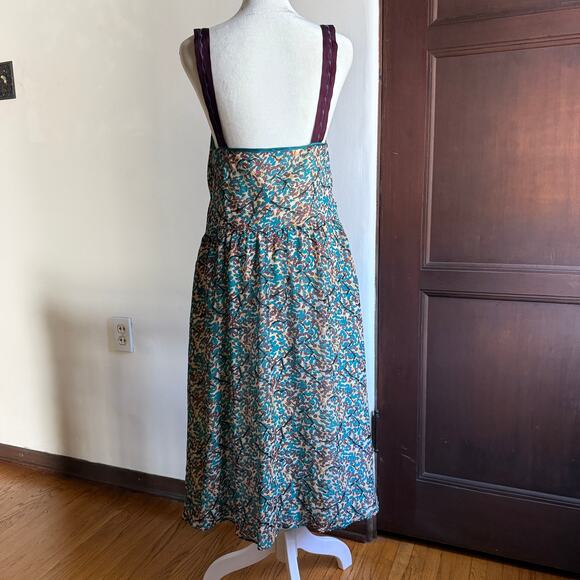 Y2K Vintage TUFI DUEK | Blue Floral Print Silk Empire Waist Dress | Size 6 / 40 - Picture 3 of 7